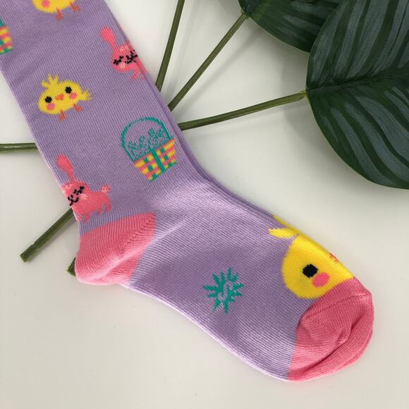 Sock It To Me Purple Pink Yellow Easter Bunny Basket Chick Youth Knee High Socks - Picture 6 of 10
